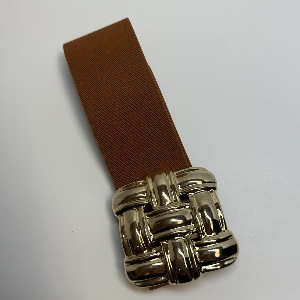 Vintage Skaffles Gold Tone Metal Braided Design Terra Cotta Color Elastic Belt